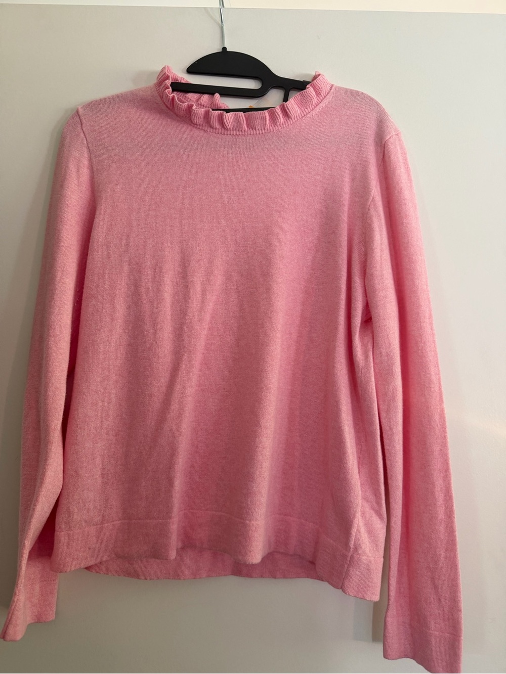 J. Crew Pink Ruffle-Neck Crew Sweater